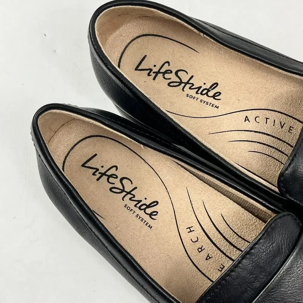 LifeStride Sonoma 2 Loafers Womens Size 6.5 Black Slip On Comfort Shoes Soft